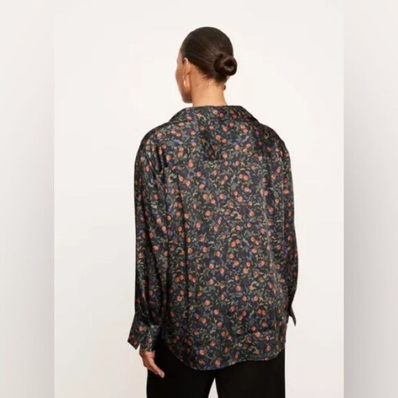 Vince Pomegranate Relaxed Long Sleeve Blouse Satin Black XXL - Picture 3 of 8